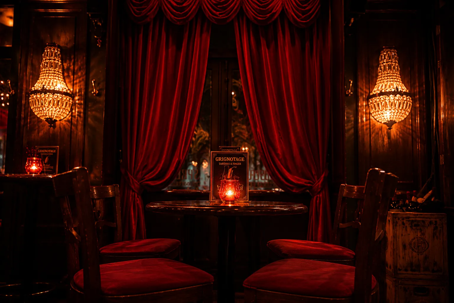 Salon rouge speakeasy de l’Univers Café - décor wagon mythique à Nantes