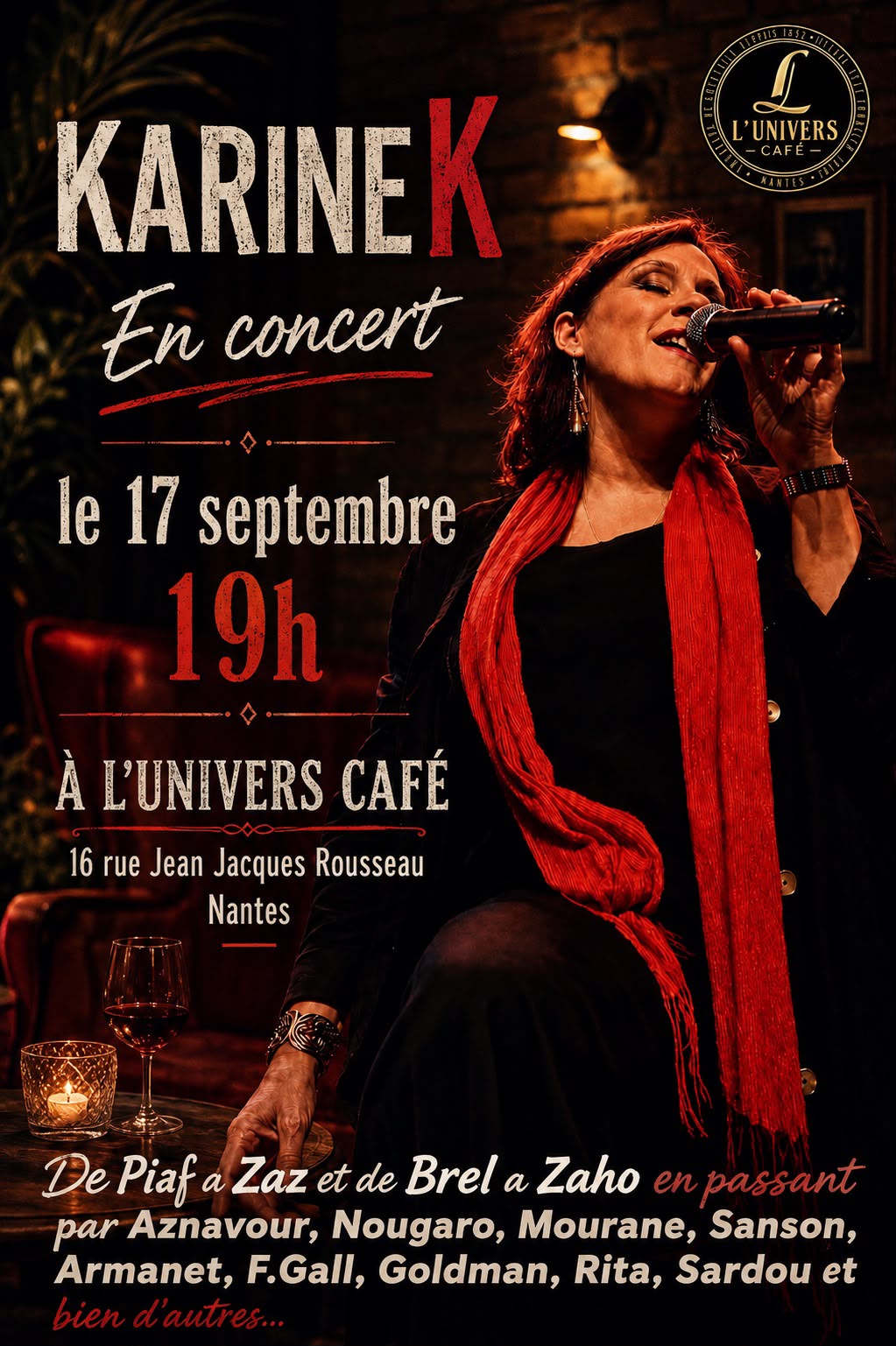 concert live Karine K Univers Café Nantes, 17 septembre à 19h