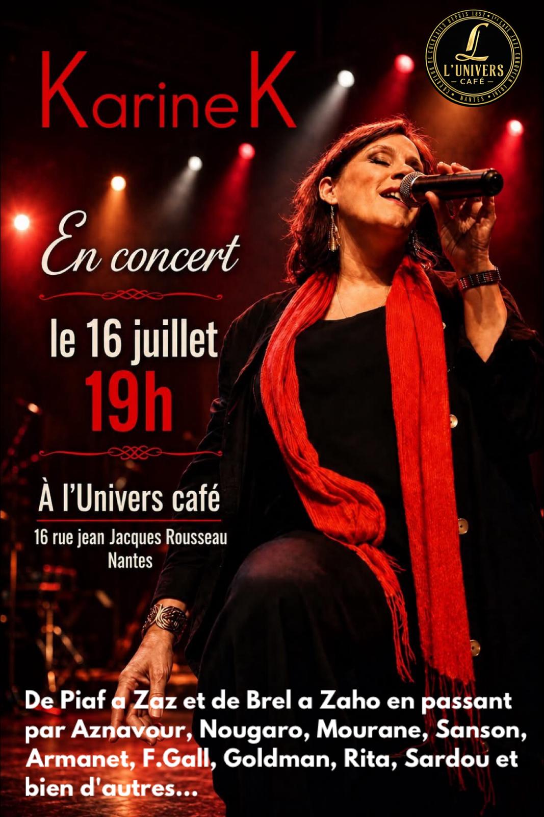 Concert live de Karine K au bar à cocktail Univers Café à Nantes