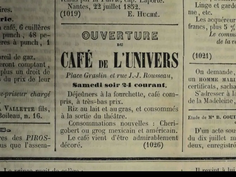 Histoire L'Univers Café Nantes - bar historique ouvert en 1852 quartier Graslin